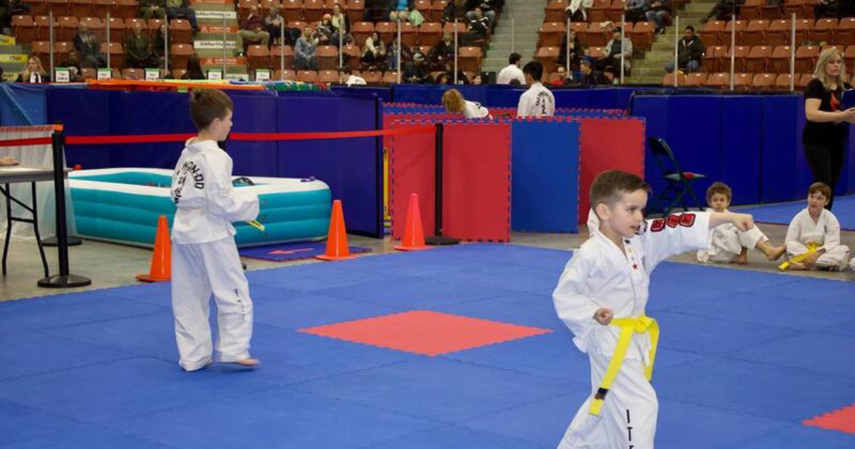 Competitors preparing for the Fire & Ice ITF Taekwon-Do Championships hosted by Phoenix Martial Arts Club in St. Albert, Alberta.