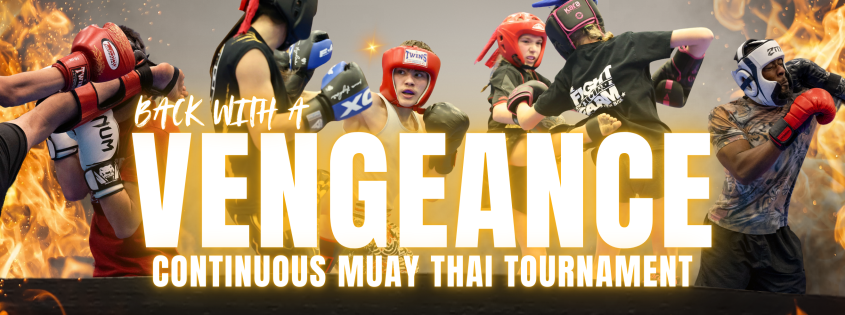 Young athletes competing in the VENGEANCE Continuous Muay Thai Tournament hosted by Phoenix Martial Arts Club.