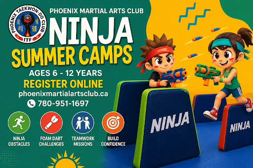 Children participate in a Ninja Nerf Camp near Spruce Grove and St. Albert with obstacle courses, Nerf games, teamwork activities, and active summer fun.
